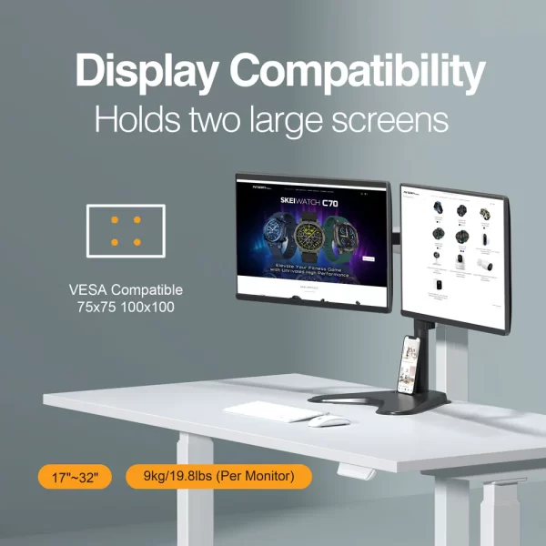 Argom Tech Soporte de sobremesa para doble monitor de 32" con base