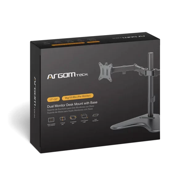 Argom Tech Soporte de sobremesa para doble monitor de 32" con base